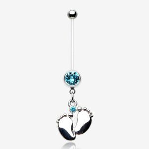 Adorable Little Feet Sparkle Bio-Flex Pregnancy Belly Button Ring